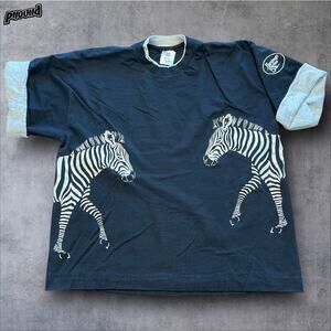 Vintage 80s Belton Roll Up Sleeve Zebra Shirt XL Black USA Made Rare
